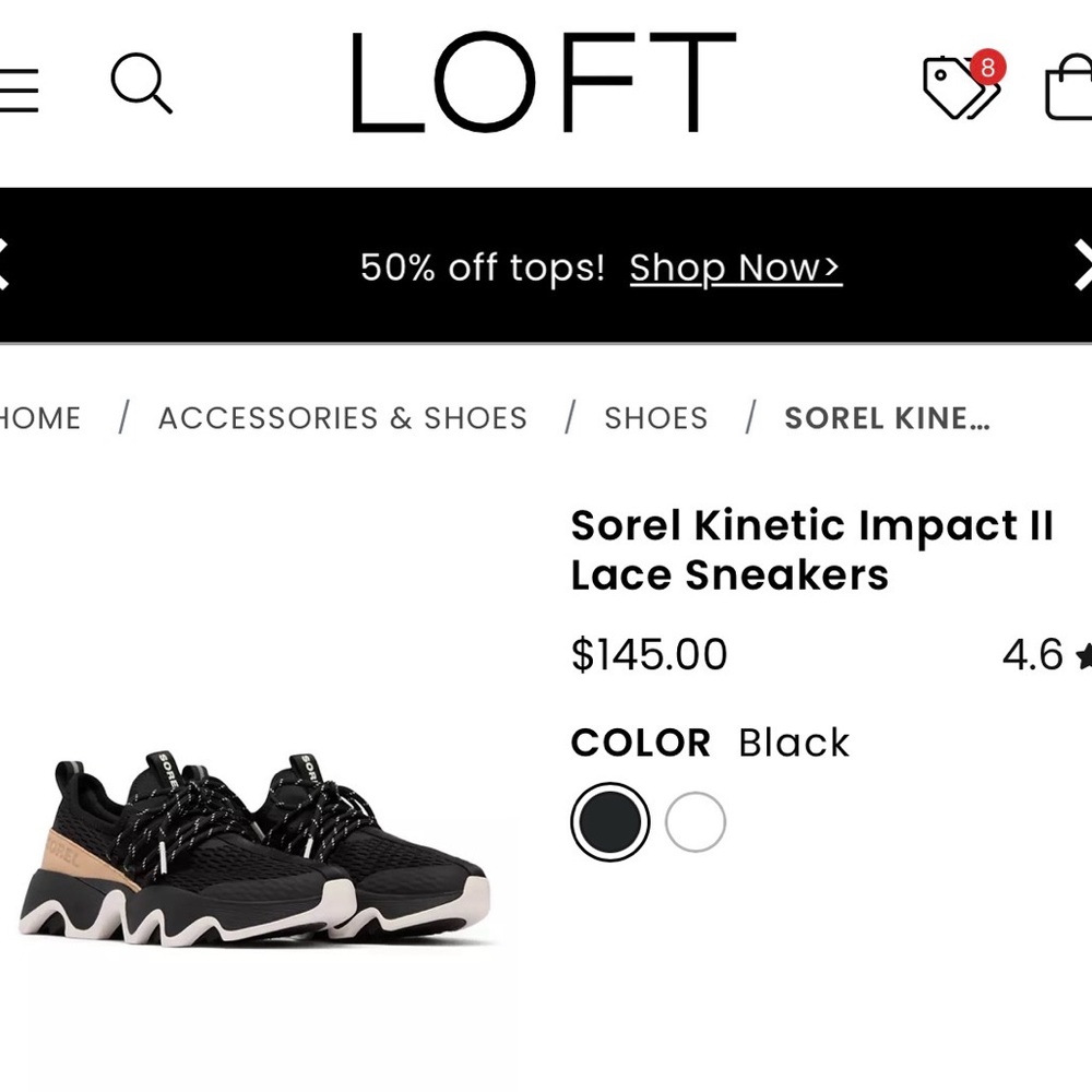 Sorel Kinetic Impact II Lace Sneakers - Black and White